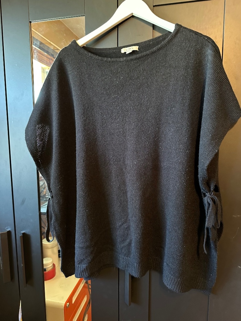 LOFT Black Oversized Side Tie Poncho Sweater Top XS/S Dolman